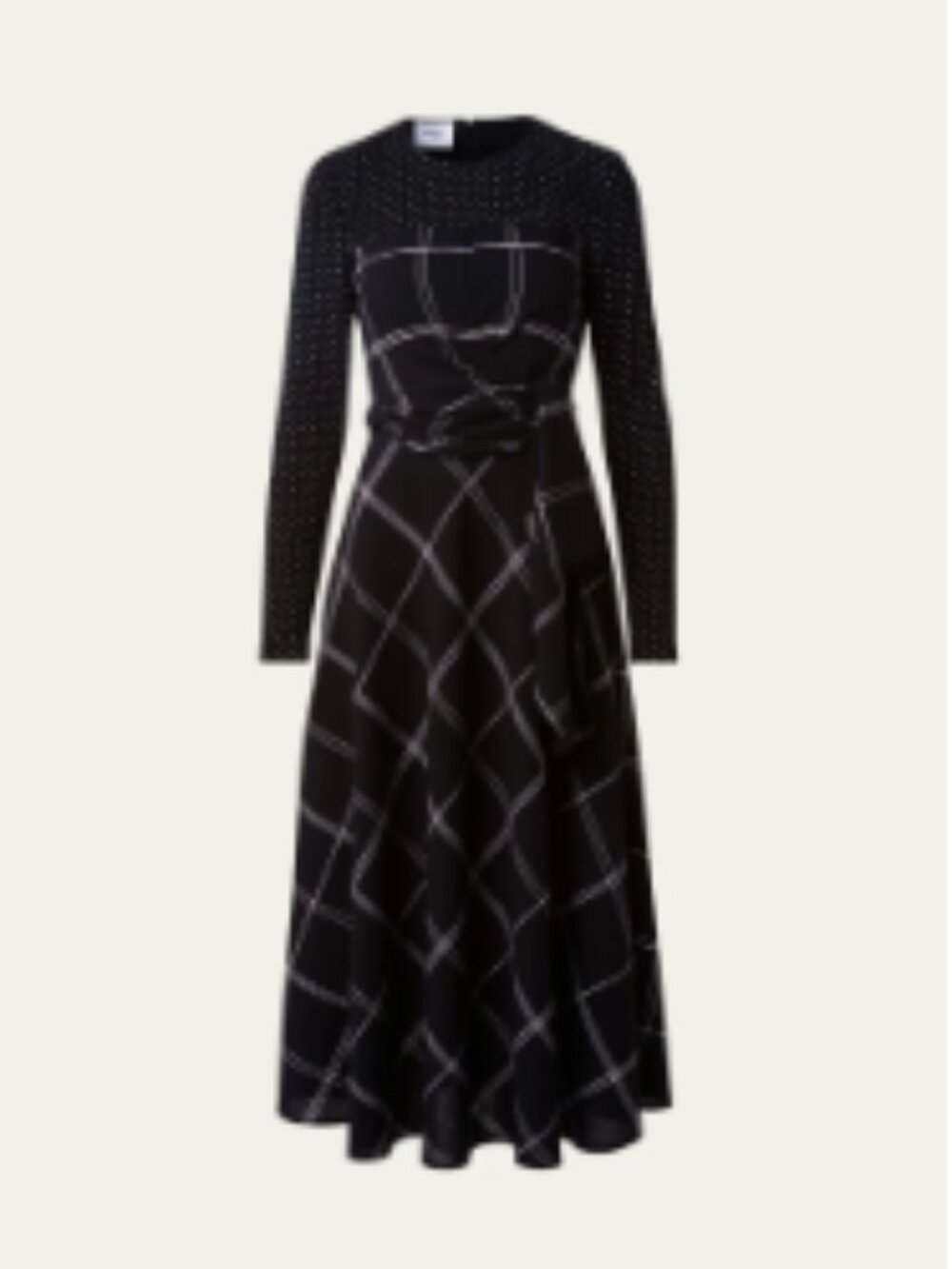 Akris Punto Mixed Media Long Sleeve Belted Wool Midi Dress, Black/Cream - Size 8 - Picture 3 of 7